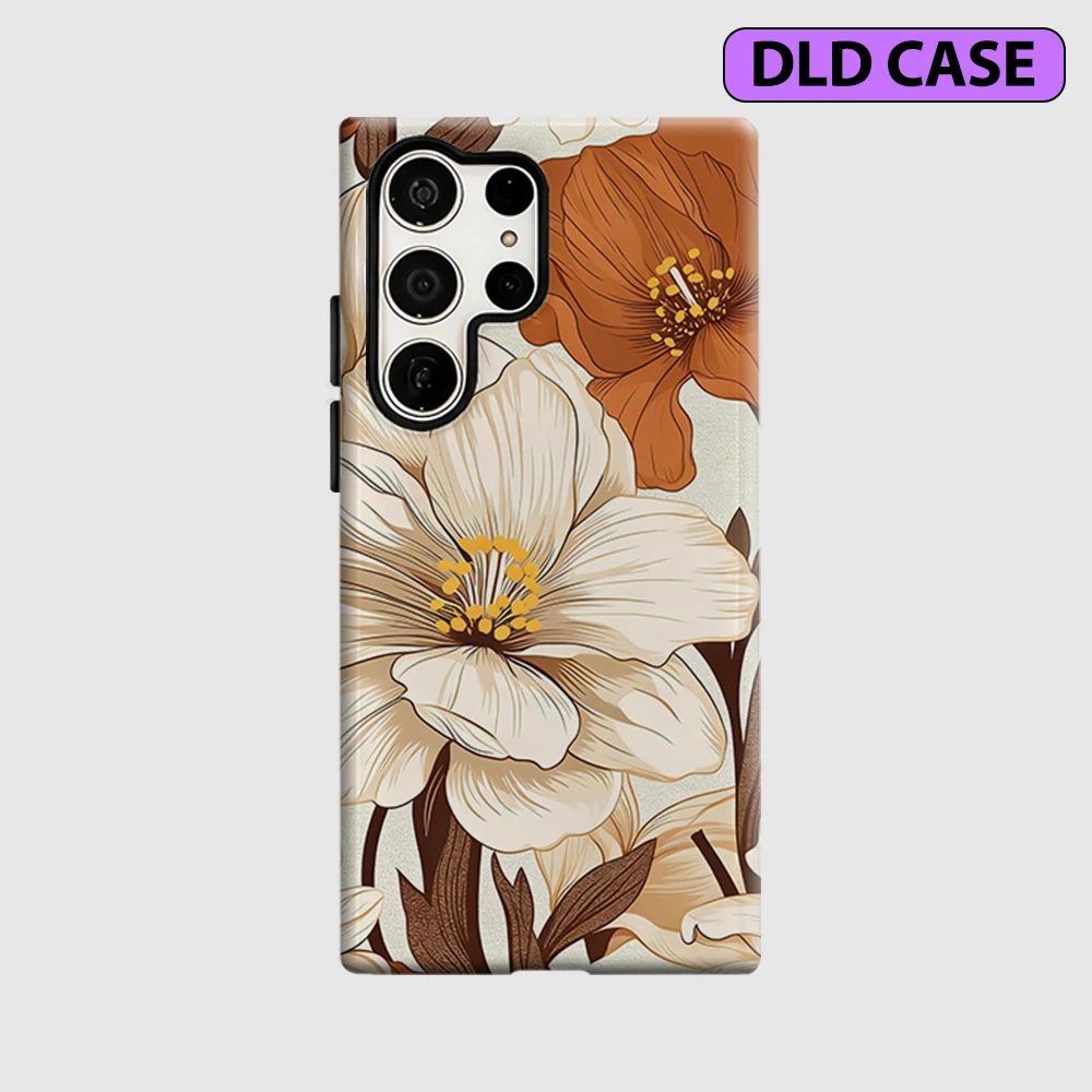 Vintage Floral Botanical Phone Case for Samsung Galaxy S26 S25 Ultra S24 S23 Ultra Plus Shockproof Double Layer Tough Back Cover