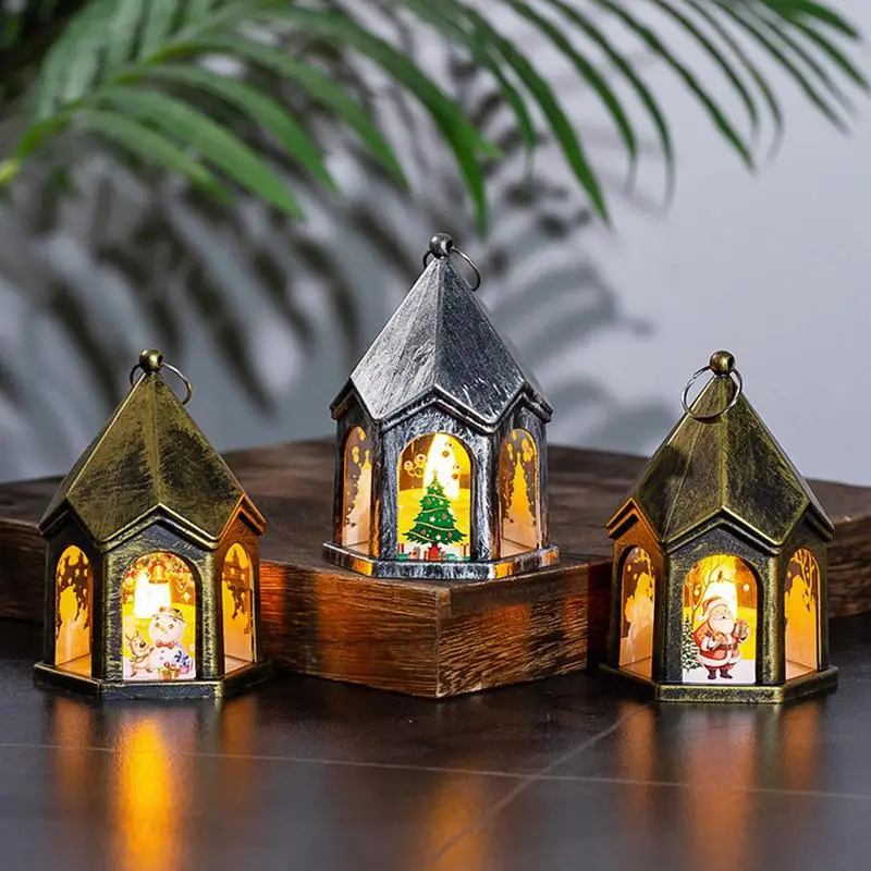 Christmas Lanterns Indoor Winter Vintage Ornaments Multifunctional Lighted Christmas Holiday Lanterns Retro Flickering Flameless