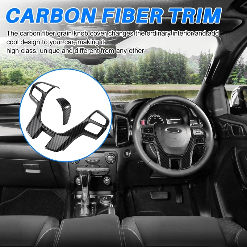 For Ford Ranger Everest Endeavor 2015+ Carbon Fiber Steering Wheel & Gear Shift Cover Trim Frame Decorator Accessories