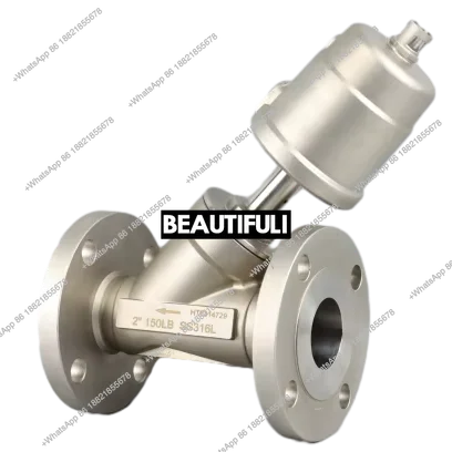 DN50 Stainless Steel SS304 SS316L Water Hammer Proof Flange Pneumatic Angle Seat Valve With Stainless Steel Actuator