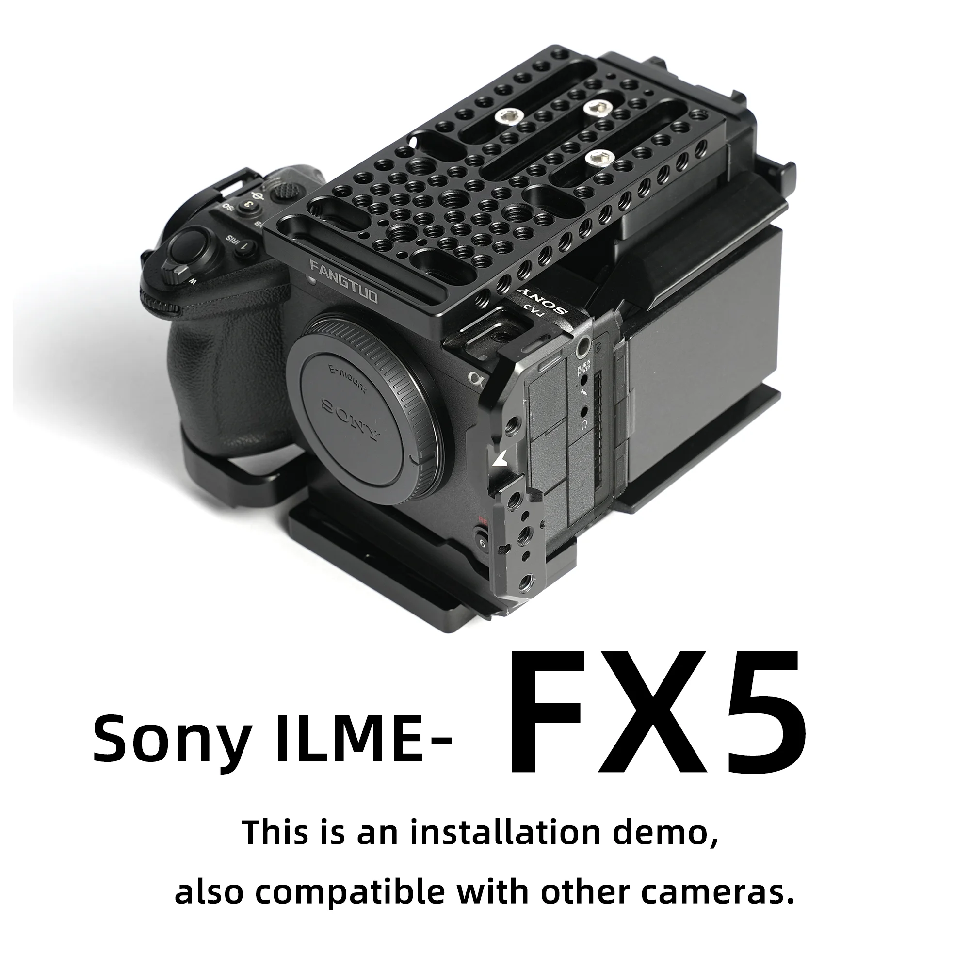 For Sony FX5 Cinema Camera Cage. Integrated power & cooling, adjustable lift, multi-camera compatible, cinema mod ready.