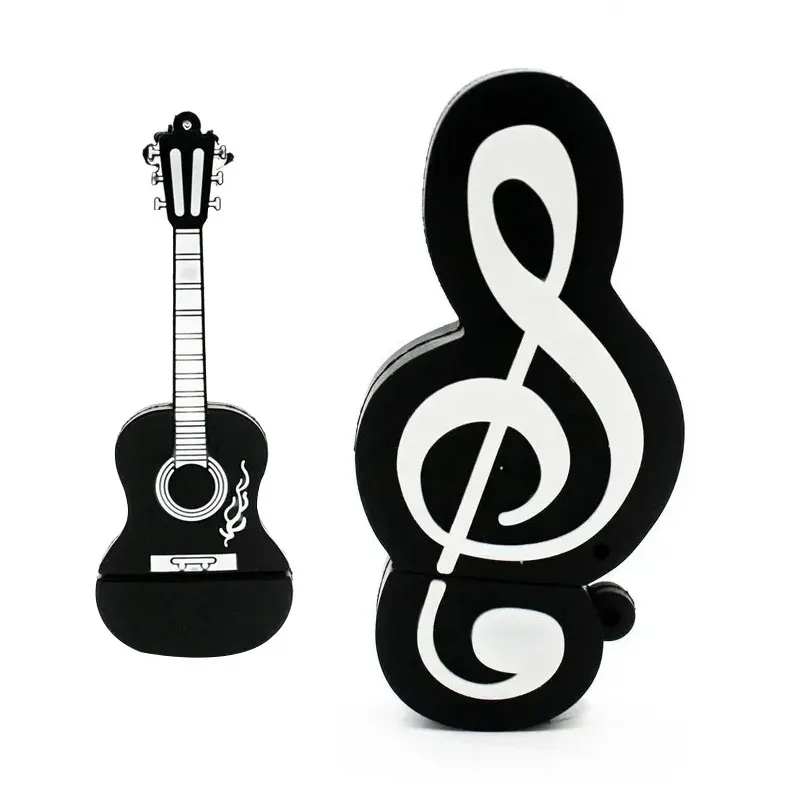 Flash Drive gitar kartun, USB 2.0 gitar kartun, 4GB 8GB 16GB 32GB 64GB 128GB, pena musik, stik memori biola, kapasitas nyata, U Disk lucu