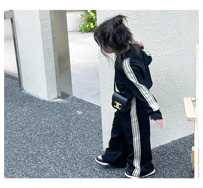 Herbst-Sportsets für Mädchen, gestreifte Mäntel + Hosen, 2-teilig, neue lässige, lockere Outfits, modische Kinderkleidung, Anzüge für 2–8 Jahre – Detail 15