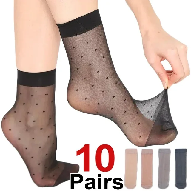 Chaussettes transparentes à pois noirs, élastiques Ultra-fines pour femmes, chaussettes en soie cristal, en Nylon, mode dames, chaussettes courtes d'été à la cheville 1