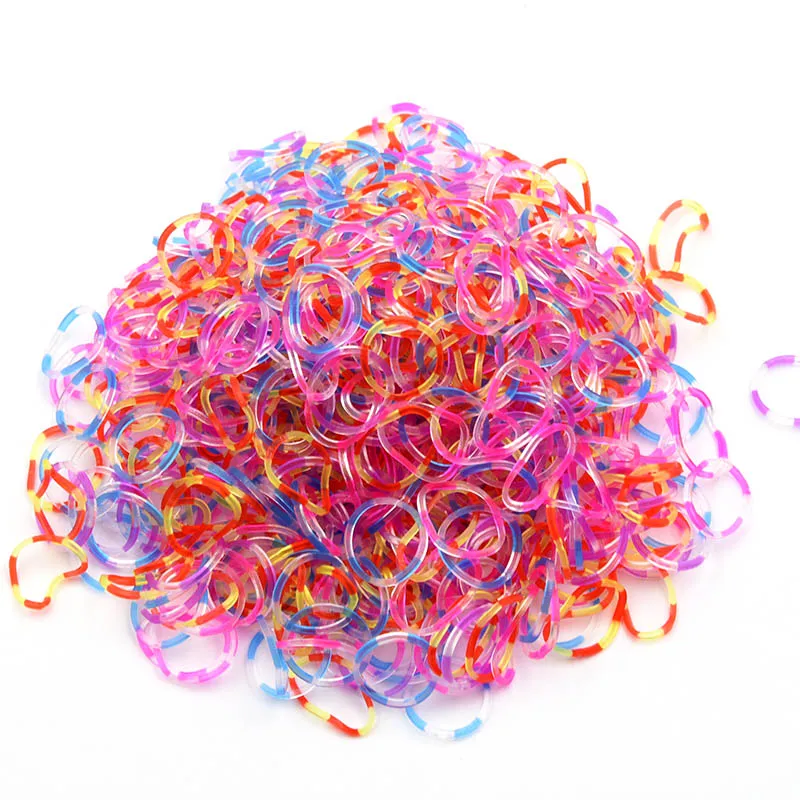 600Pcs Transparent Double Color Rubble Loom Bands Kit Bracelets DIY Knitted Bracelet Kit Weaving Band Knitting Braided Hand Rope