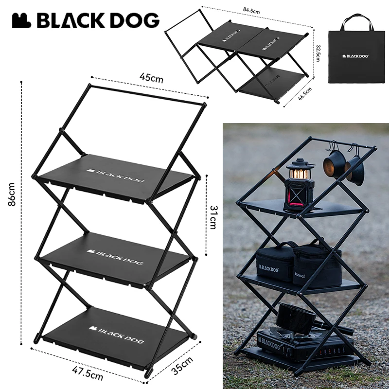 Naturehike BLACKDOG Storage Rack Multi-Function Outdoor Camping Kitchen Accessories Aluminum Alloy IGT 3 Layer Folding Shelf