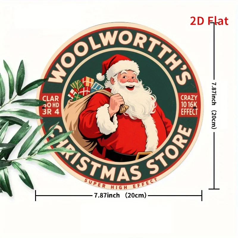 2D Flat, 1pc, Retro Santa Claus Pattern, Retro Advertising Design, Round Tin Sign 19.99X19.99 cm, Suitable for Bar, Cafe, Club,