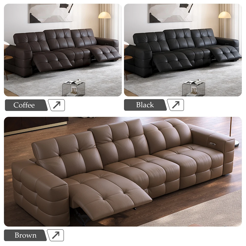 

Set Genuine Leather Extendable Footrest Reclining Back Functional Electric Smart Motorized Convertible L-Shape Sofa Bed