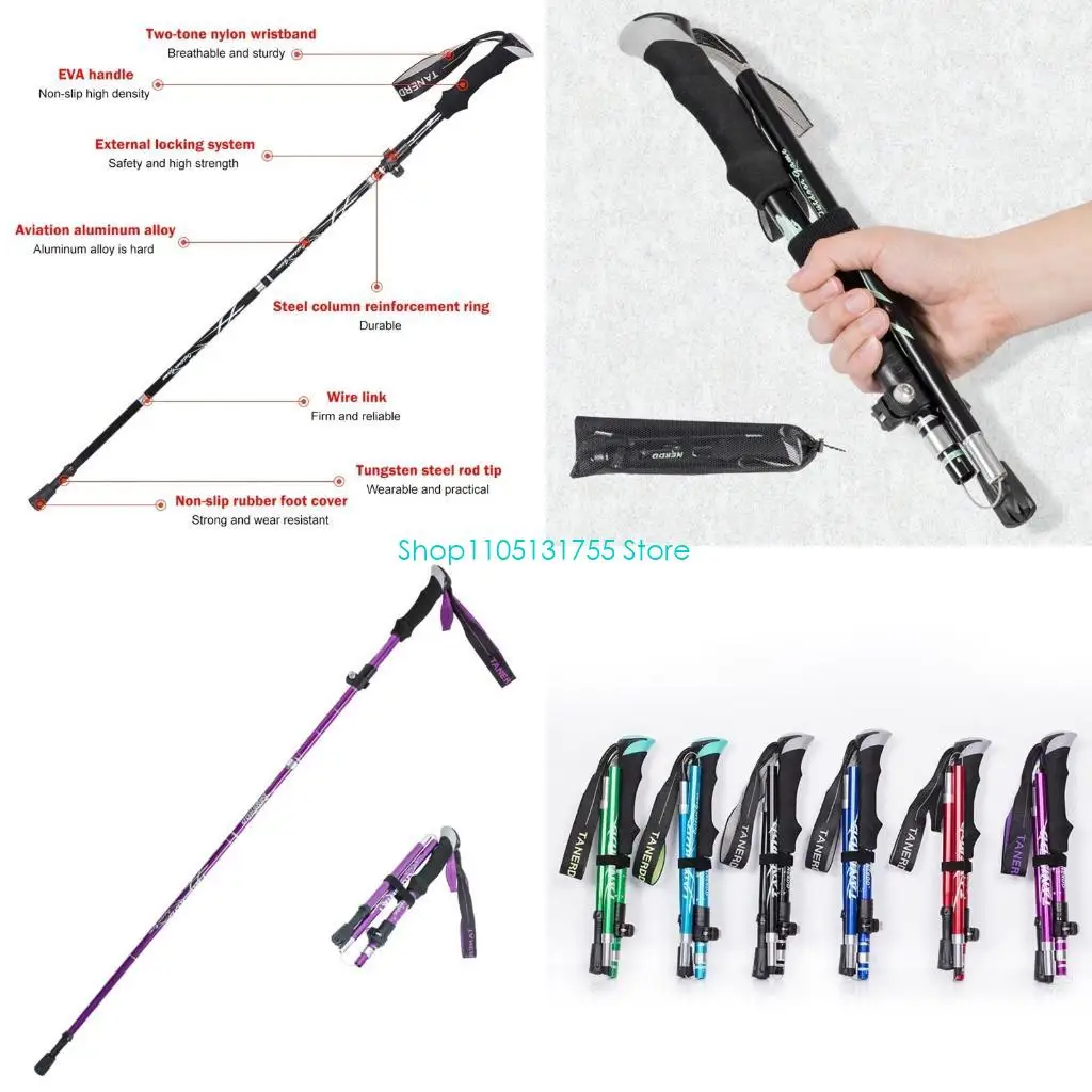 K0EF bastón alpinismo ultraligero antigolpes, bastón telescópico ultraligero para senderismo, viajes, antideslizante, bastón