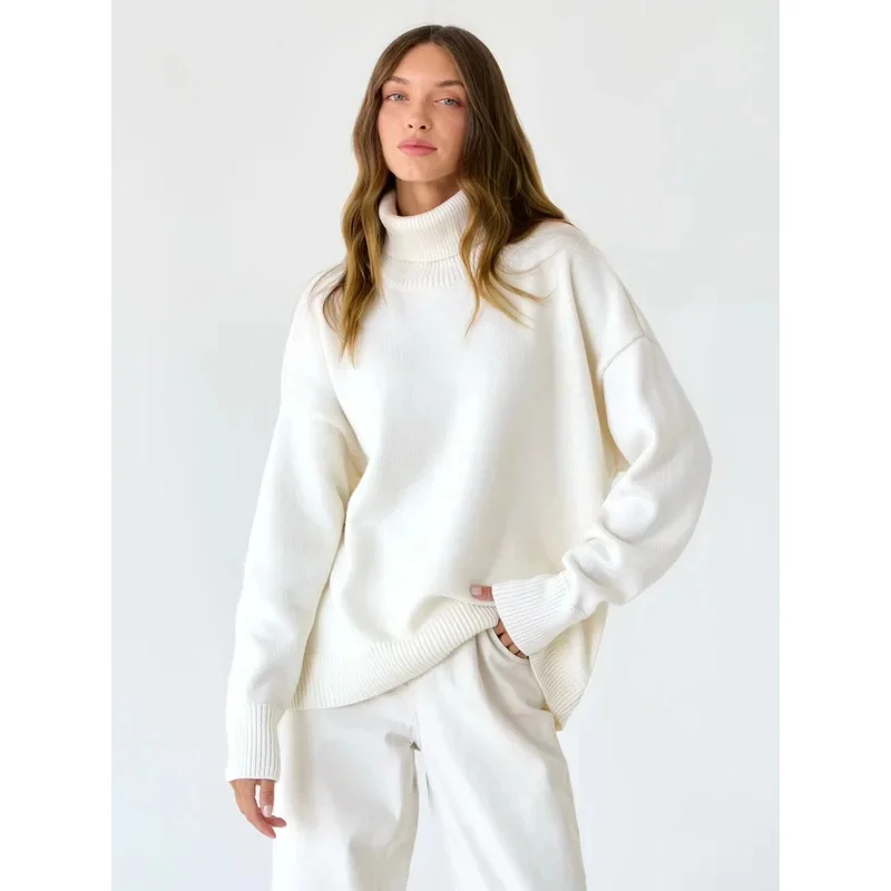 

Fashion Women's Turtleneck Sweater Autumn Winter New Knit Pullover Oversized Jumper Female Loose Casual Solid White Sweater Tops