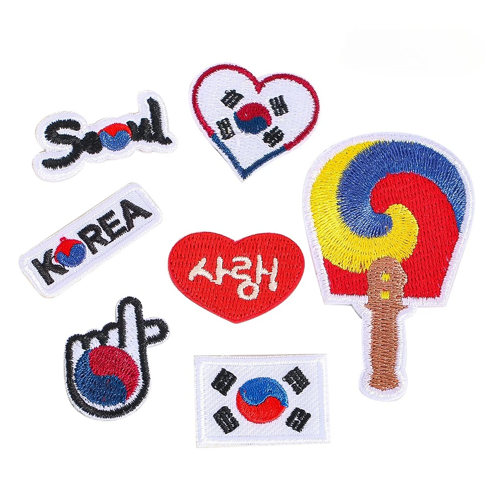 

7 шт./компл., нашивки с флагом Южной Кореи, вышитые утюгом на аппликатеке, патриотический знак, эмблема, значок Сеула, тканевые наклейки для рюкзака, шляпы