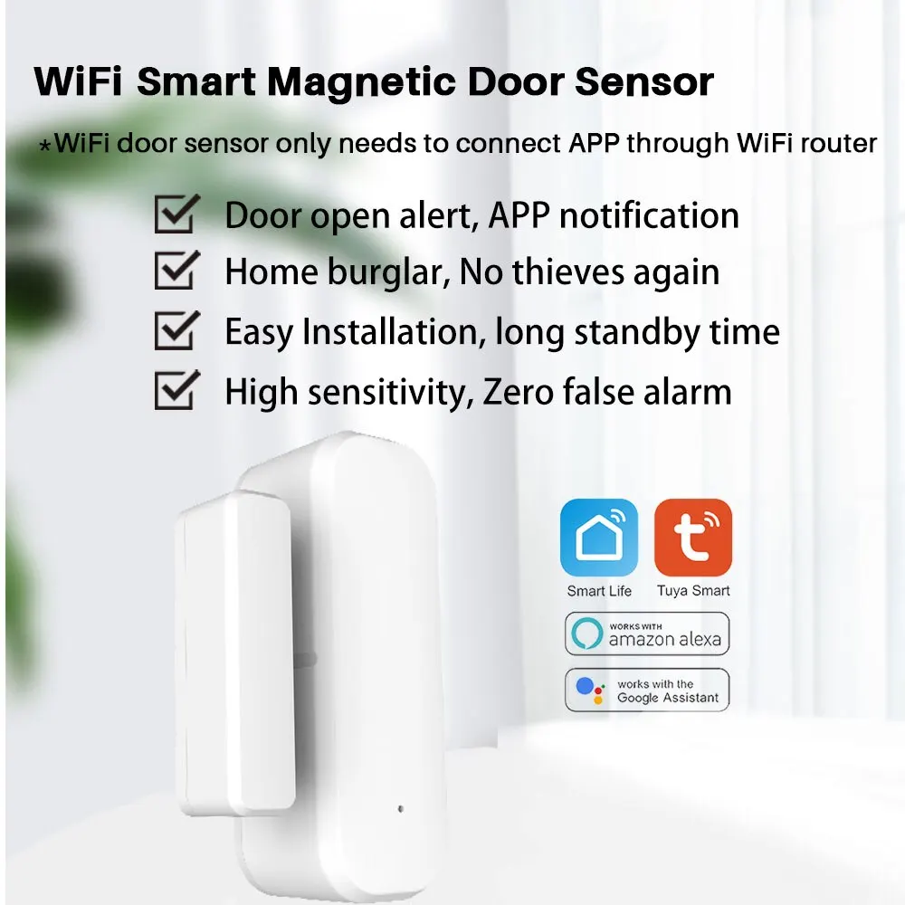 Tuya Smart Door Sensor WiFi Door Window Open Closed Detector Smart Home Security Alarm System Smart Life APP Control