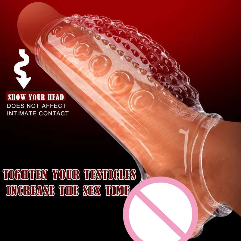 Preservativos reutilizáveis para homens, penis bainha, penis manga, pénis extensor, Bigger Enhancer, atrasar a ejaculação, brinquedos sexuais,