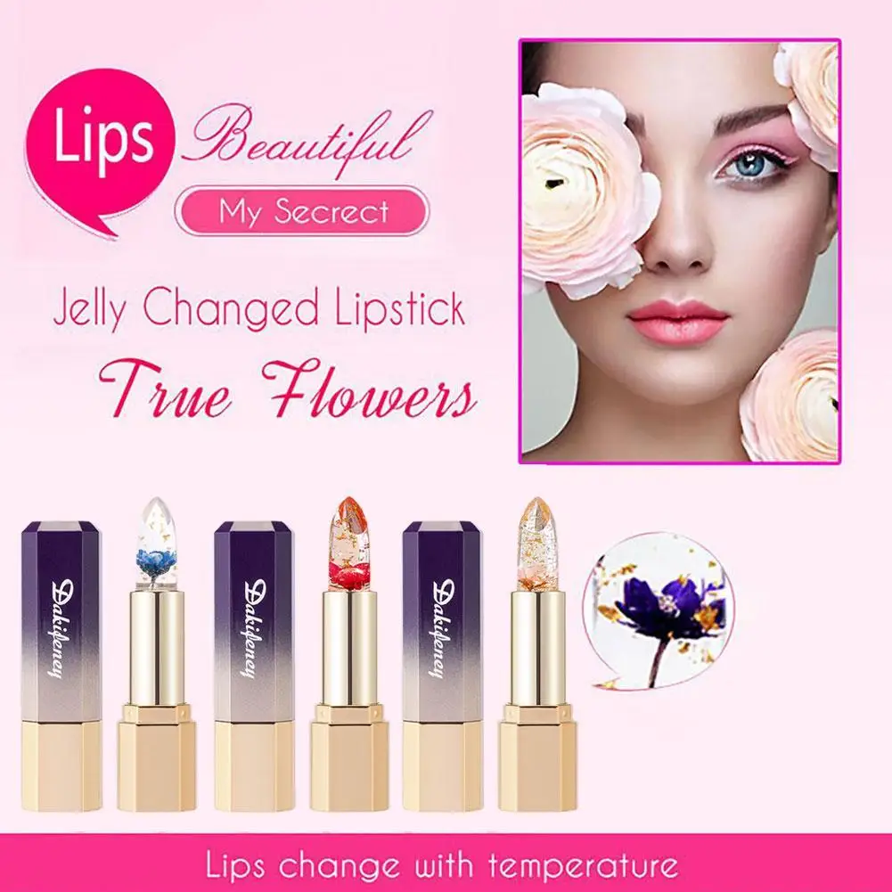 Lipstik pelembap warna kulit jeli transparan, Lipstik pelembap warna polos tahan air dengan perubahan suhu jeli