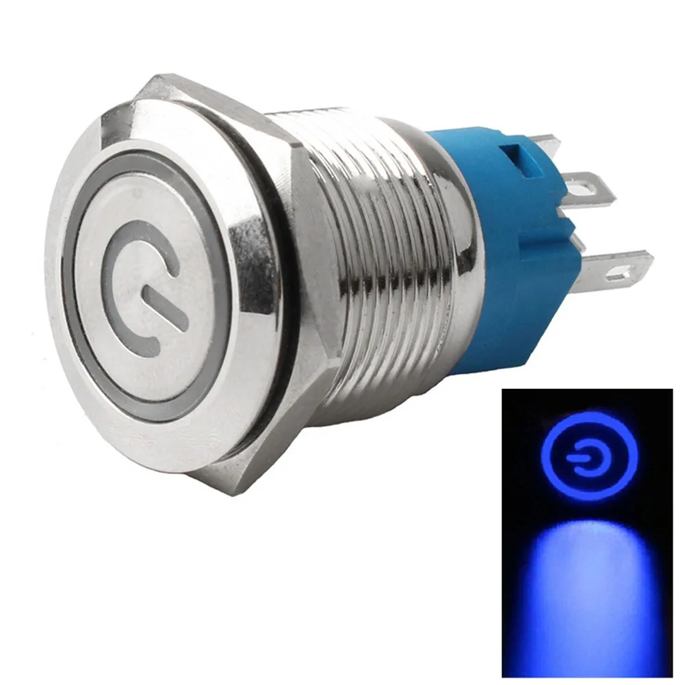 IP66 Push Button Momentary Button Switch 2.8 X 0.5mm Pin Connection 4A Current Rating Flat Head With Power Symbol