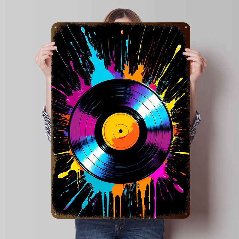 Colorful Vinyl Record With Paint Splatters Printed Poster Customized Retro Wall Art Vintage Metal Tin Signs for Room Ornaments