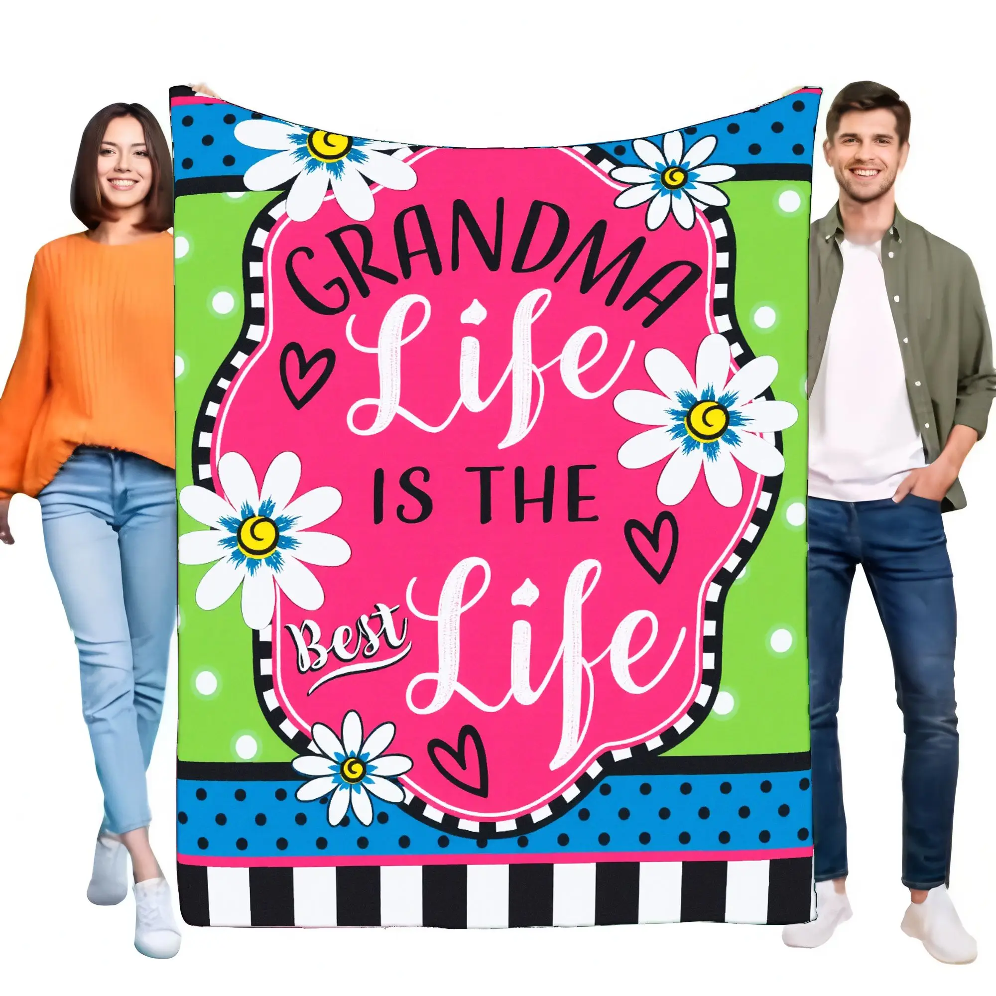 Grandma Life Is The Best Life Blanket Cozy Soft Throw for Sofa Bed Decorative Gift for Grandmothers Ideal for Birthdays and Spec