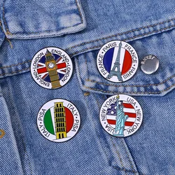 Creative Travel Brooch Paris Eiffel Tower London Big Ben Italy Bisar Leaning Tower New York Liberty Flag Badge Punk Pins Jewelry