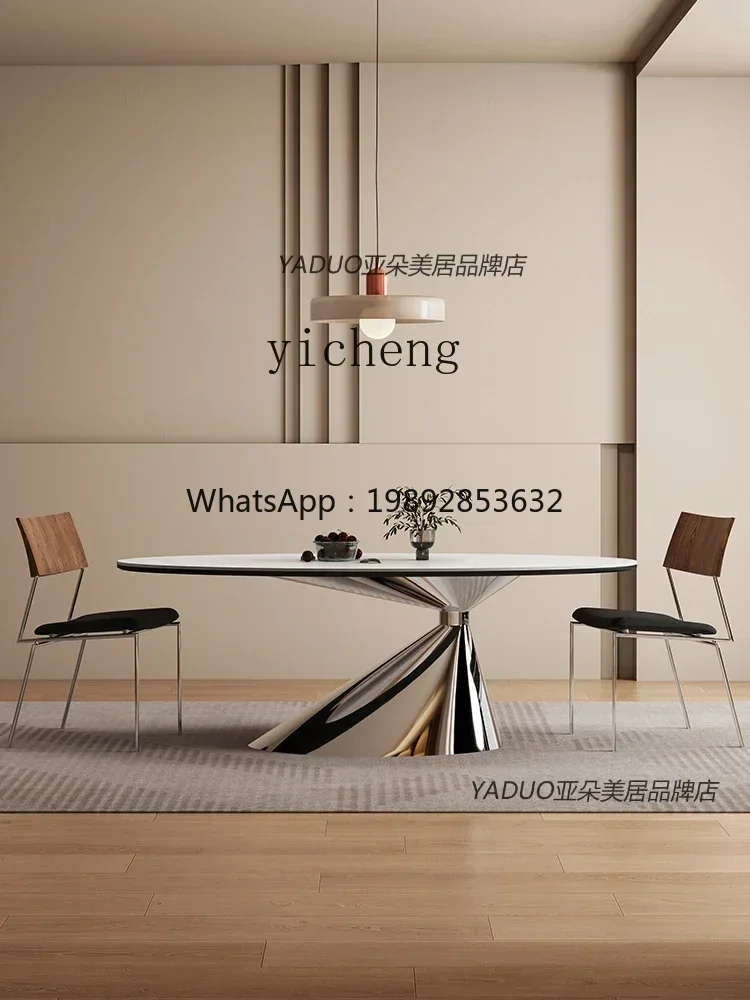 

DF art rock slab dining table and chair combination oval simple household luxury stone new mirror dining table