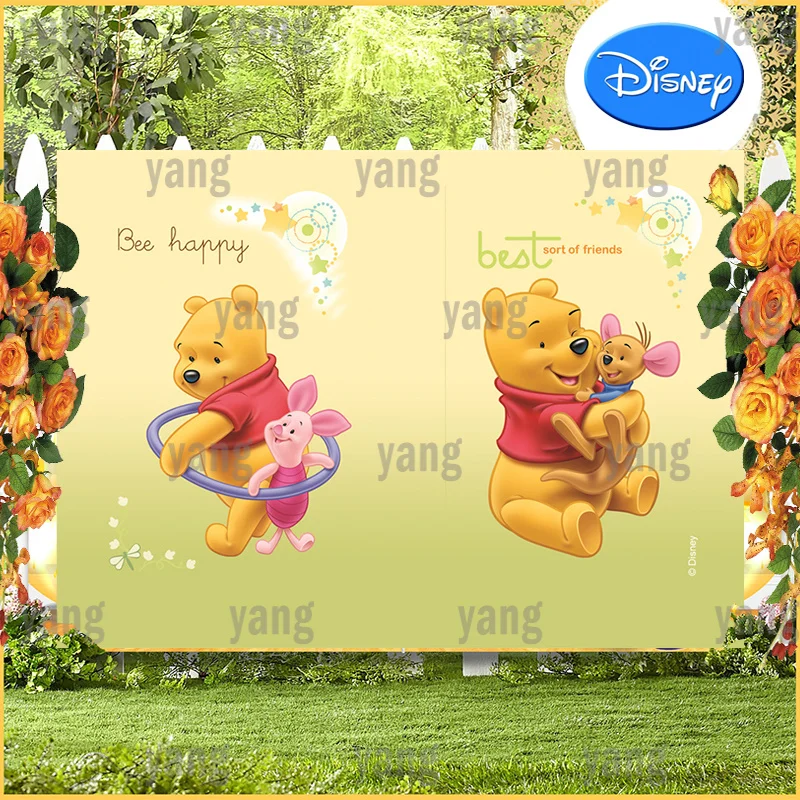 Cartoon Colorful Decoration Winnie the Pooh Backdrop Custom Piglet Hula Hoop Baby Party Disney Happy Birthday Background Banner