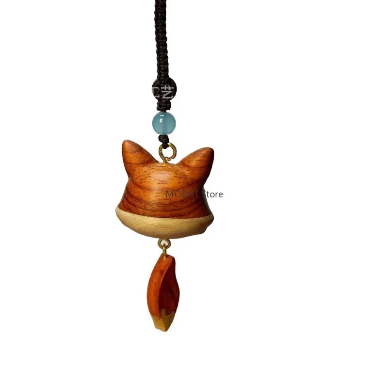 قلادة ثعلب صغير لطيفة منحوتة يدويًا من خشب الورد، إسقاط إكسسوارات شفاء متعددة الاستخدامات، هدية أفضل صديق