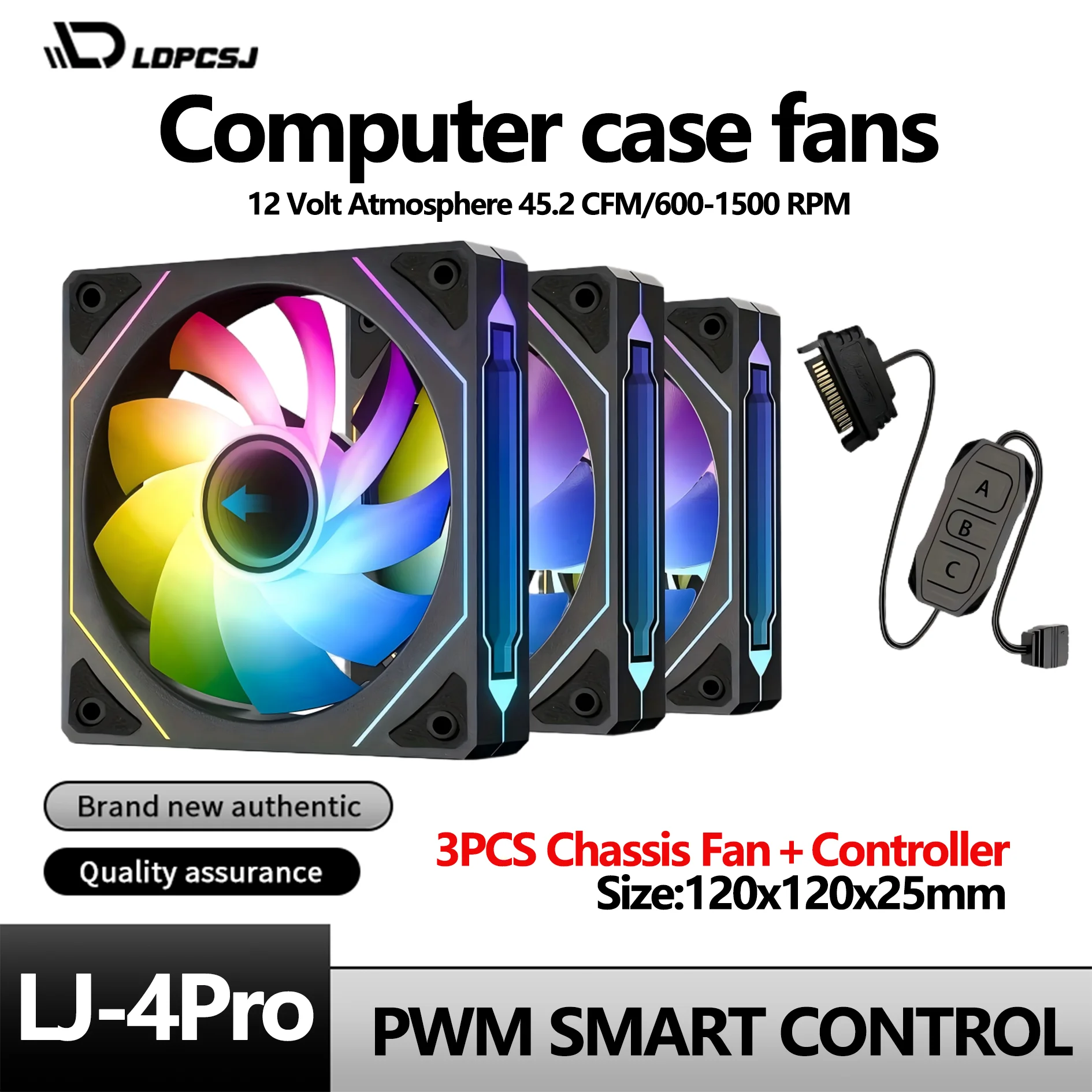 

LDPCSJ 3pcs 4PRO Silent ARGB Synchronized Cooling Fan with Hydraulic Bearing 4.72-Inch Slanted Mirror Silent Cooling Fan for PC