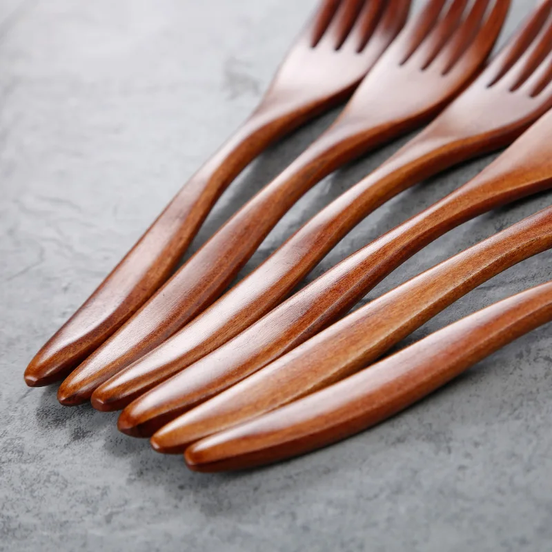 6pcs Japanese Solid Wood Forks Long Fruit Forks Dessert Forks Handmade Wooden Dinner Forks Bento Accessories