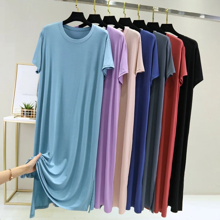 

Summer Thin round Neck Short Sleeve Long Dress Loose Home Sleep Dress Half Sleeve plus Size Comfortable Breathable Polyester ...