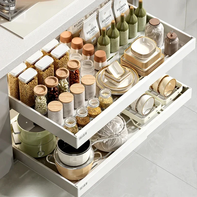 Out Kitchen Storage Rack Slide Rail Drawer Organizer Expandable Cabinet Tray Seasoning Box Storage Shelf Cabinet