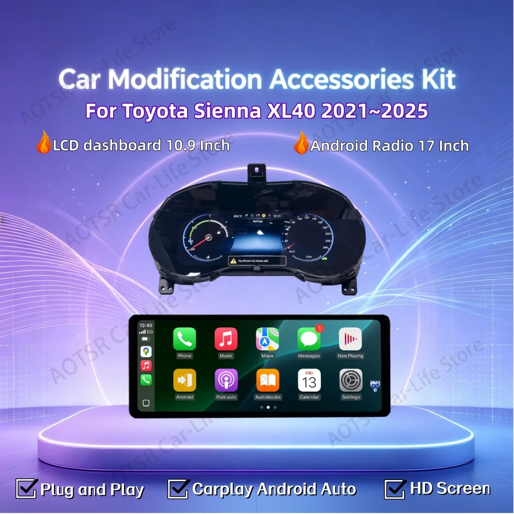 For Toyota Sienna XL40 2021~2025 Upgrade Android Radio LCD Digital Cluster Instrument Panel Cockpit Multifunctional Speedometer