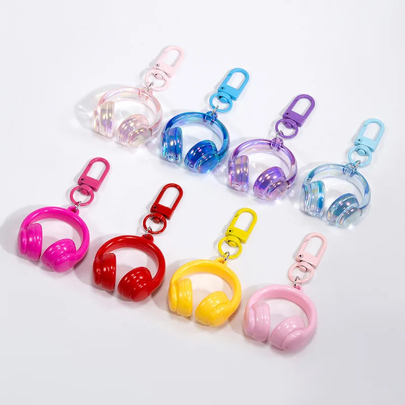 Transparent Mini Headphone Resin Keychain Candy Clear Headset Pendant with D Snap Hook for Backpack Bag Charms Key Ring DIY