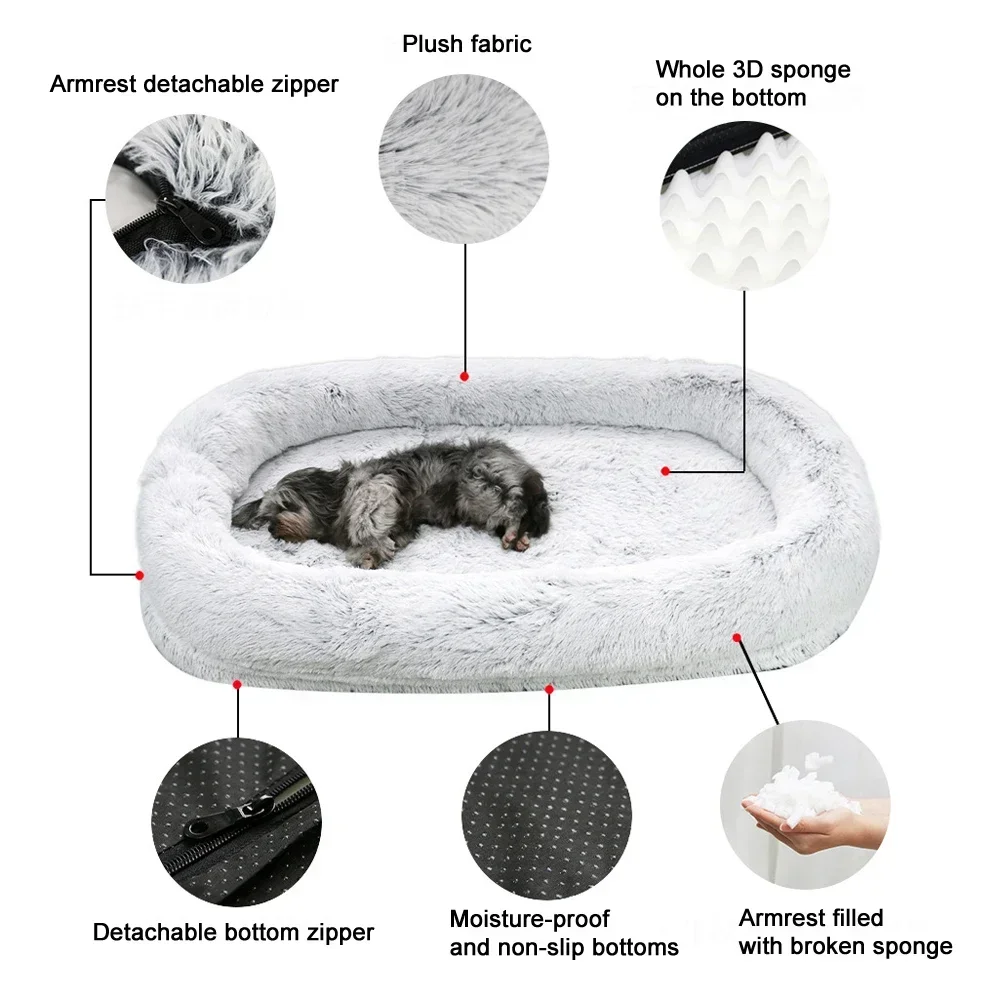 For 185cm safety Human dog bed Big Popular Waterproof large One-person Sofa Adult Round Long Plush pet Bed pet cat nest