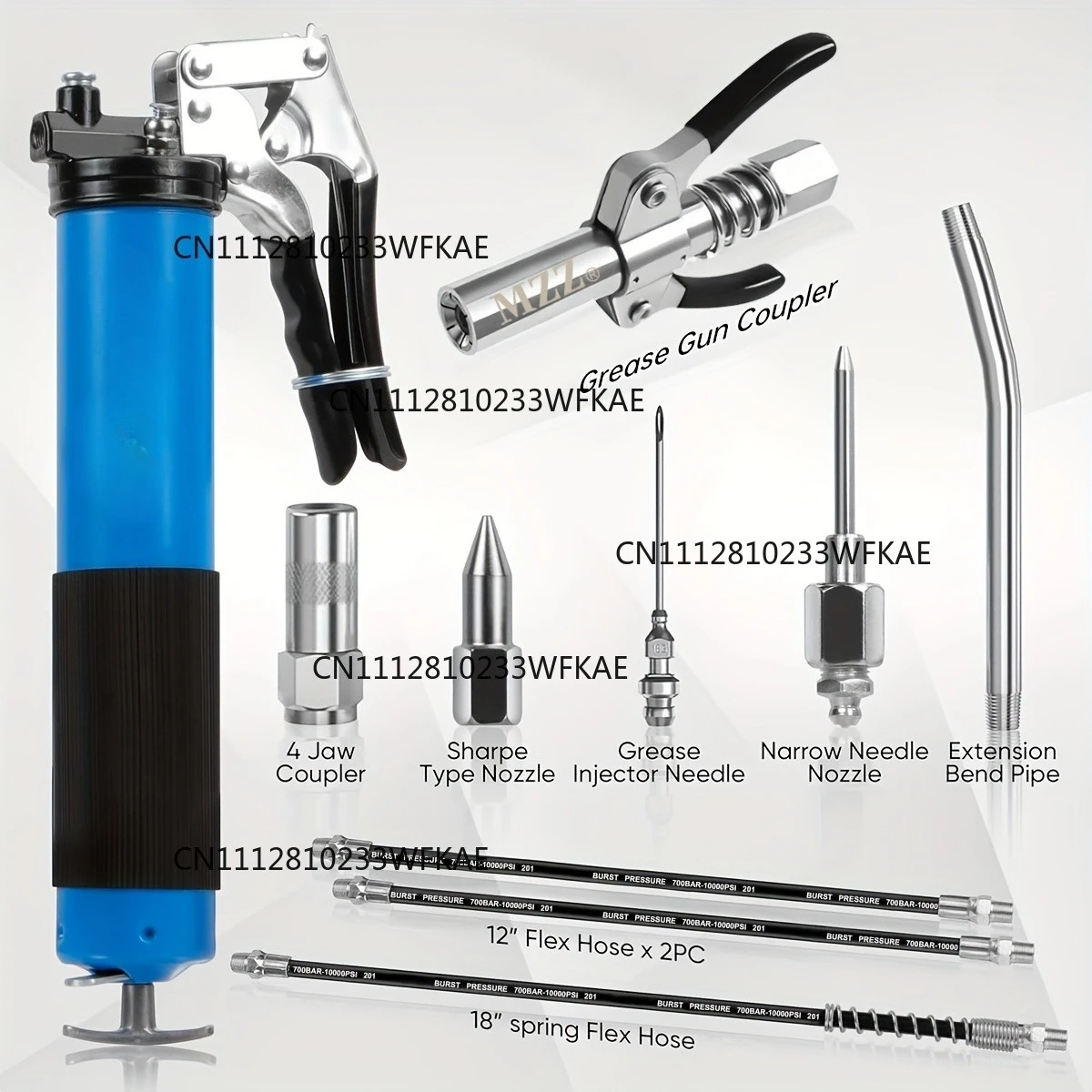 Grease Gun, 7000 PSI Heavy Duty Professional Pistol Grip Grease Gun Kit with Double Grease Injector Needle and Flex Hose