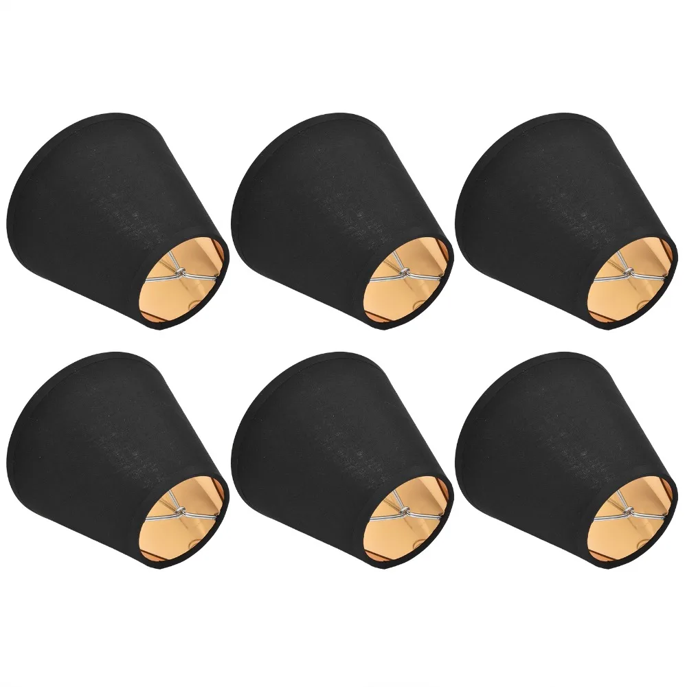 6PCS Modern Black&Gold Lampshade Clip On Design Fabric Lamp Cover Lightweight Small Lamp Shades Wall Lamp