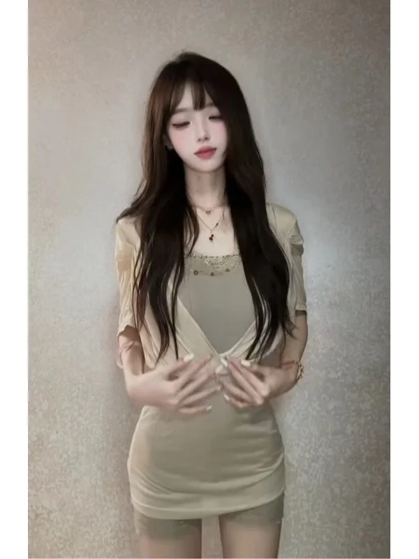 Faionable-Conjunto de dos piezas de invierno para mujer, Top y pantalones Rer, camiseta Ele Sle ort Sve v-ne, algodón seco