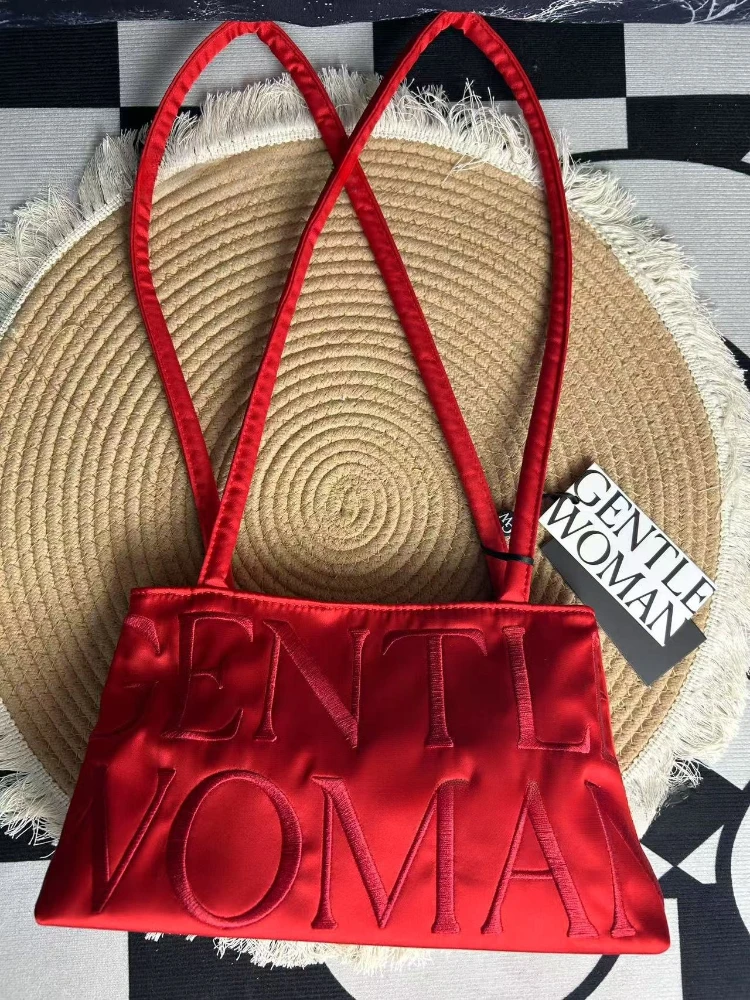 

Thailand GentleWoman Thailand tide niche design satin letter embroidery line fashion hundred shoulder bag handbag underarm