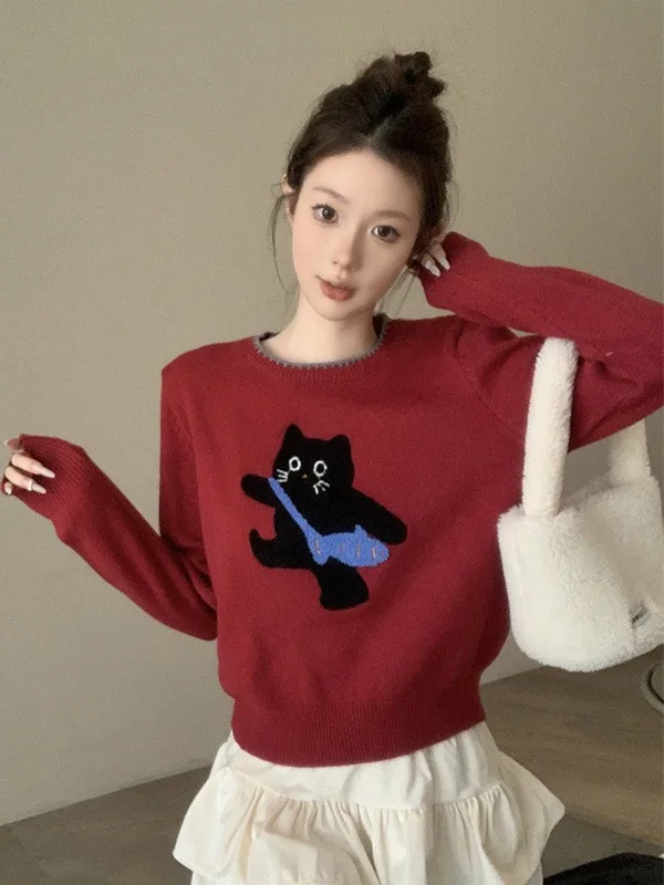 柔らかく居心地の良いパターンニットセーター女性の秋冬カジュアル痩身オーバーヘッドトップ韓国 Sle ストレートチューブニットウェア