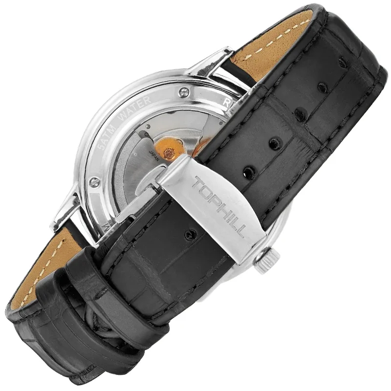 TOPHILL Stainless steel  Automatic Mechanical Men Watches High Quality Men Luxury Leather Watch Waterproof Bussiness Wristwatch
