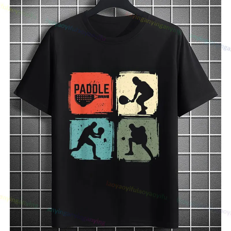 

Забавная оригинальная футболка с рисунком Padel Players из чистого хлопка, повседневная спортивная футболка с круглым вырезом и короткими рукавами, уличная уличная одежда