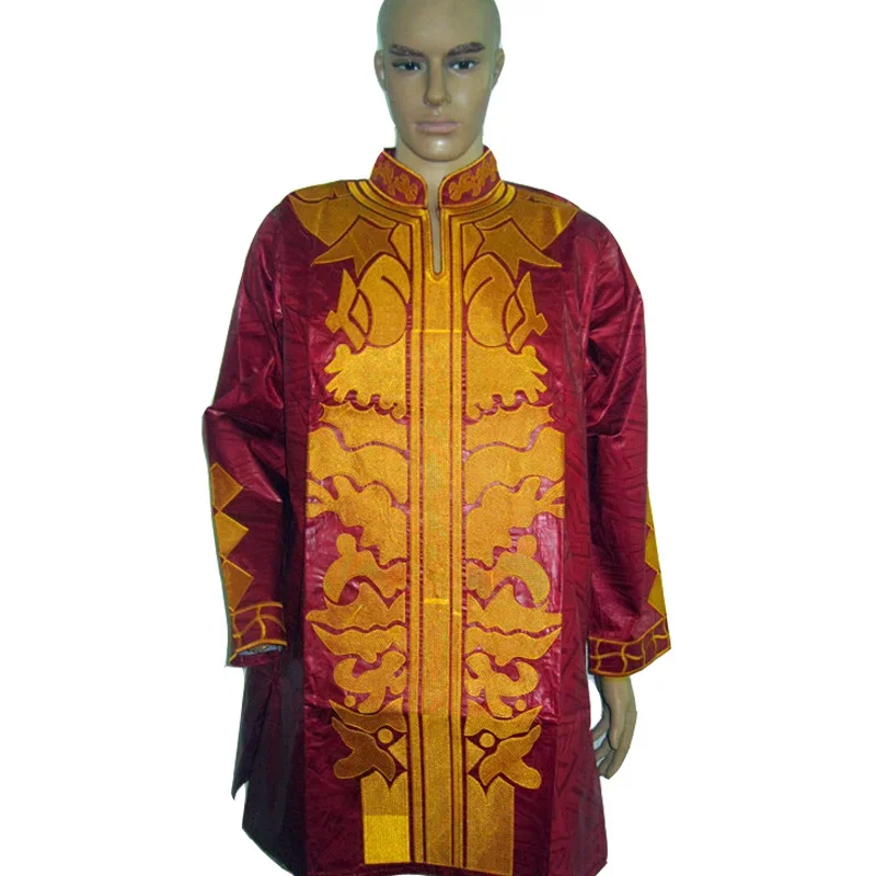 Robe Africaine pour Homme, Bazin Riche, Design de Broderie, Haut Long avec Pantalon