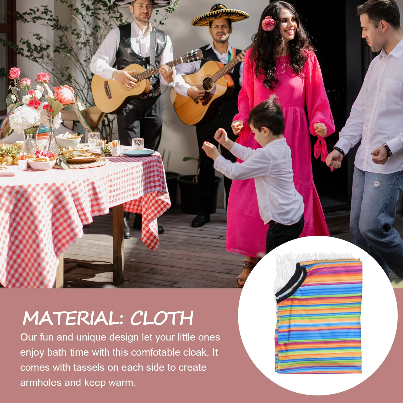 

Mexican Cloak for Kids Rainbow Stripe Design Fast Drying Soft Bathrobe for Children Warm After Bath Swim Beach Wear