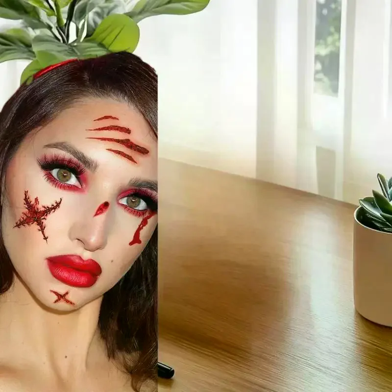 ملصقات وشم مؤقت لندبات الهالوين، وشم الندبات، وبقع الدم، وزي الجرح، والاحتفال بالمهرجانات، والمكياج، ووجه الذراع، 10 ق #2