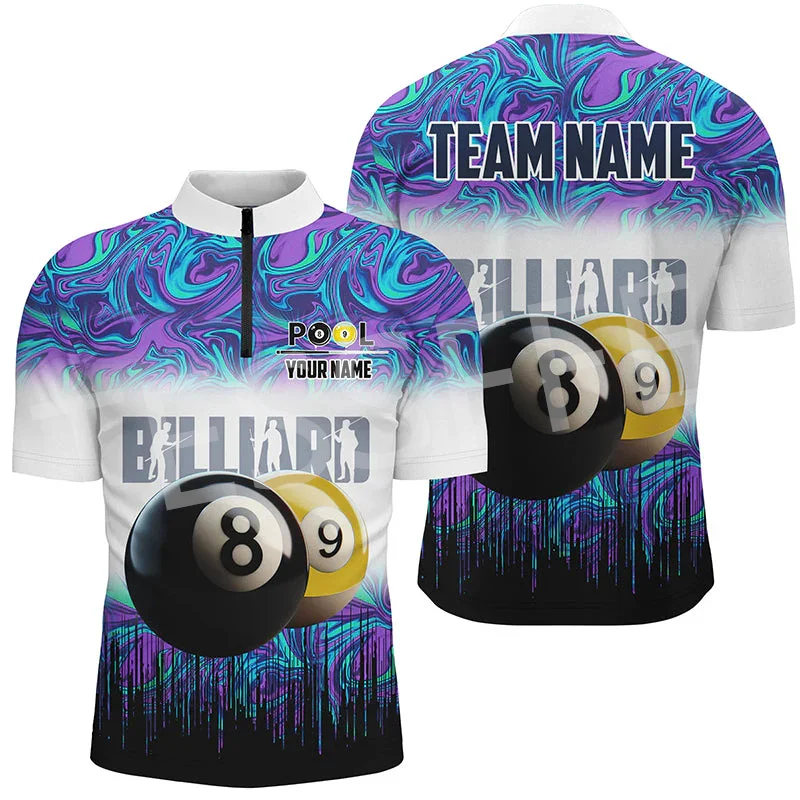 NewFashion Custom Name Billiards Sports Retro Graffiti 3DPrint Summer Casual Harajuku Zipper Polo Shirts Jersey Short Sleeves 12