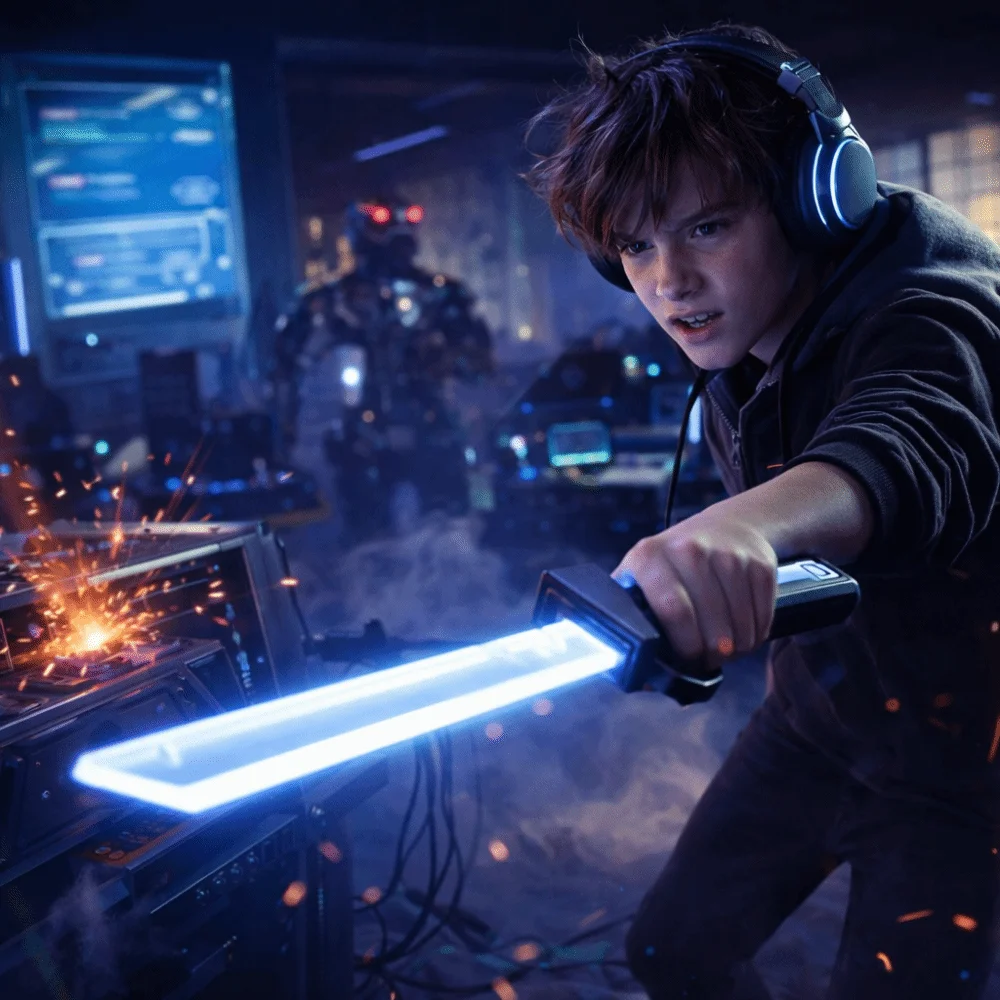 

Multi-Color Flash Double-edged retractable lightsaber LED Light Shine Red And Blue Light Bright Rotate Sword Stretchable