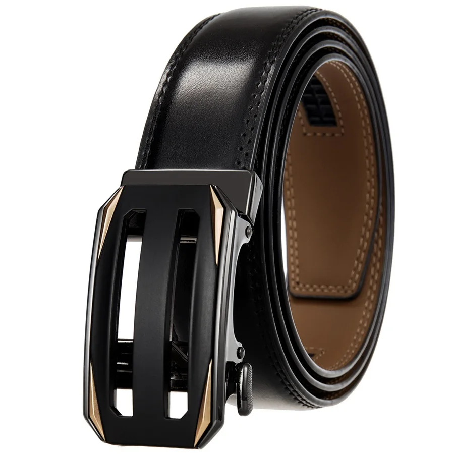 

New Automatic Buckle Leather Belt Men's Leather Ratchet Dress Belts 110-125cm Width:3.5cm Black\Coffee color