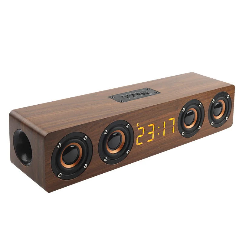

W8C 12W Wooden Bluetooth Speaker With 4 Loudspeakers 52mm Diameter TF Card Playback 3.5mm AUX Audio Input FM Radio Clock & Alarm