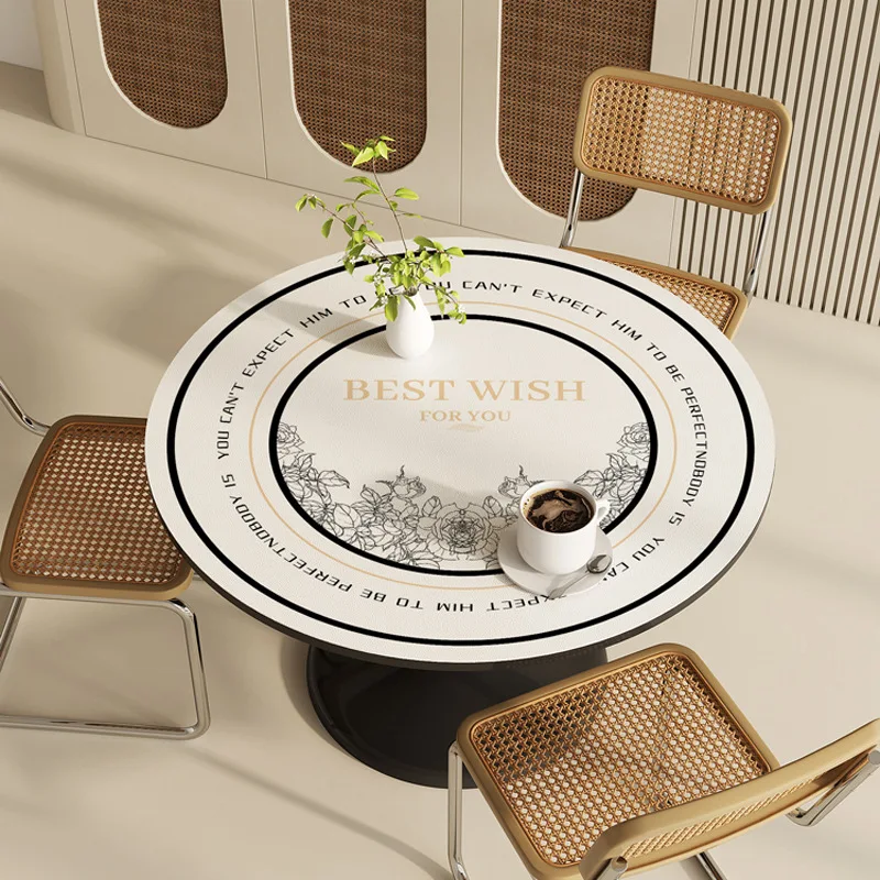 

KD879-A Round Table Mat Waterproof Oil Resistant Washable Circular Coffee Table Mat with High-end Leather Silicone Tablecloth