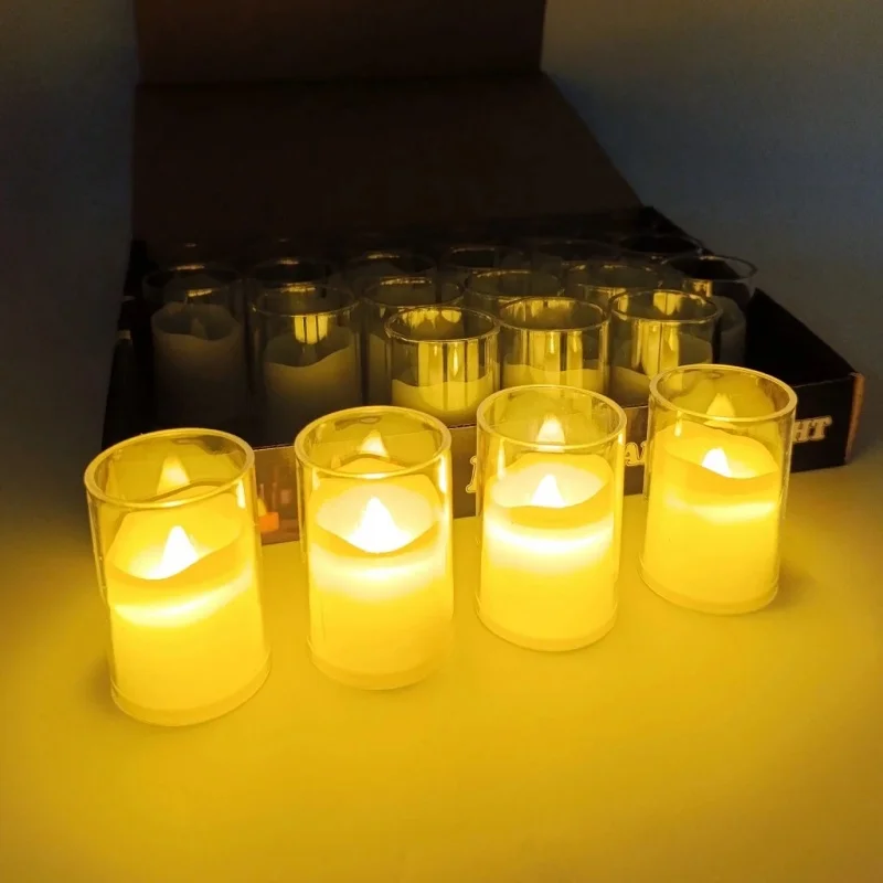 1pcs Flameless LED Tealight Candles Button Battery Operated Decorative Cylinder Clear Holder Candle LED Light Home Decoration