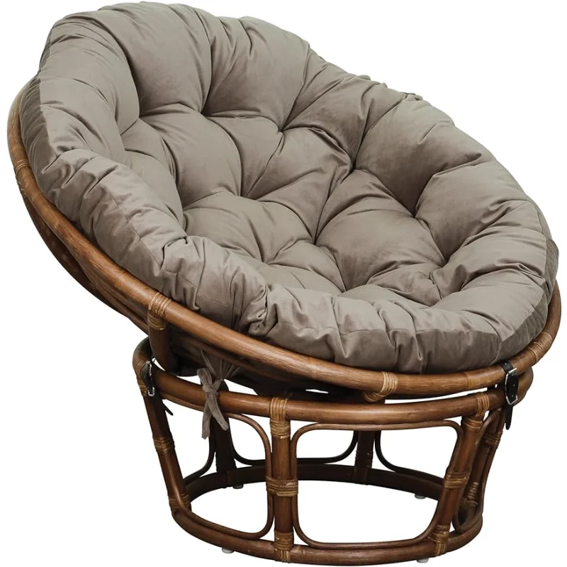 

OSP Home Furnishings Rattan Papasan Chair, Brown Frame with Green Cushion