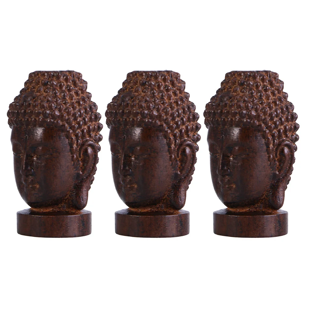 

3 Pcs Buddha Statue Head Wood Carving Sakyamuni Craft Decorate Figurine for Home Decorations